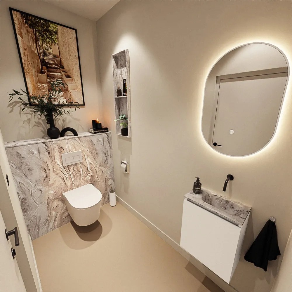 Mondiaz Ture DLux toiletmeubel 40cm talc met wastafel glace rechts zonder kraangat