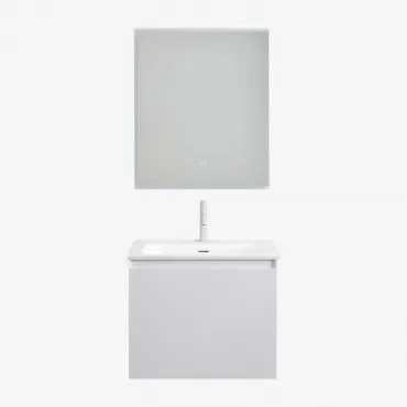 Macrae Zwevend Houten Badkamermeubelset Met Geïntegreerde Wastafel Wit & Rechthoekige Led En Anticondens 60x70 Cm Riben & Wit ↑20 - Sklum