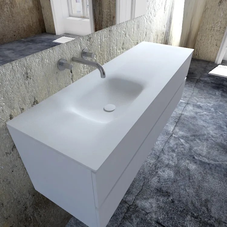 Zaro Valencia Solid Surface badmeubel 150cm mat wit zonder kraangat spoelbak links