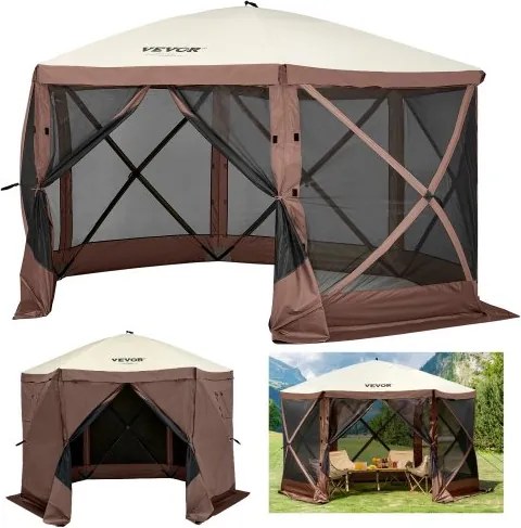 VEVOR Gazebo-tent, 3,6 x 3,6 m, 6-zijdige pop-up kampeertent met gaasramen, draagbare draagtas, grondpennen, grote schaduwtenten voor kamperen in de buitenlucht, op gazons en in de achtertuin