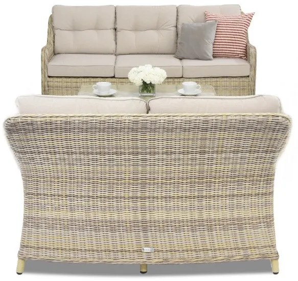 Toledo Coffee luxe technorattan meubel met kleine tafel voor 5 personen Garden Point beige