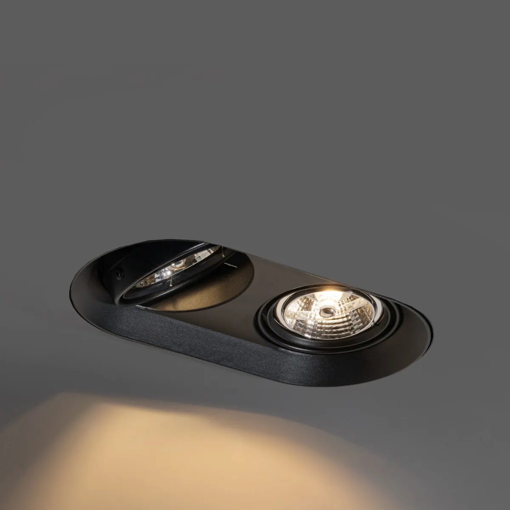 Set van 6 Afgeronde inbouwspot zwart GU10 70mm 2-lichts - Hubs