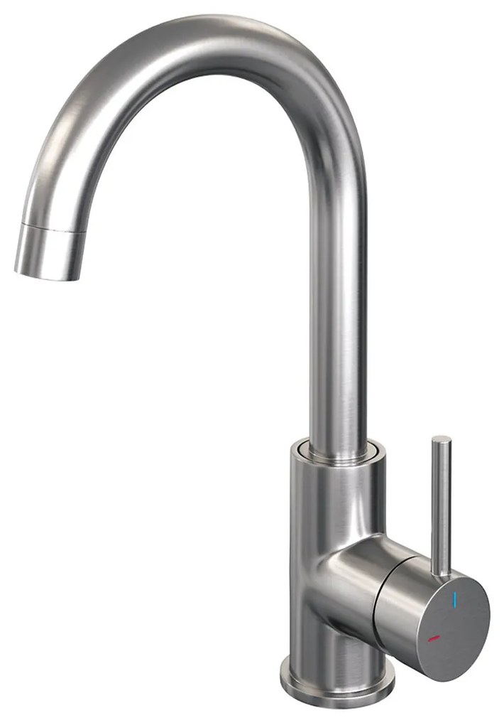 Brauer Brushed Edition ColdStart wastafelkraan hoog met draaibare ronde uitloop model A RVS geborsteld PVD