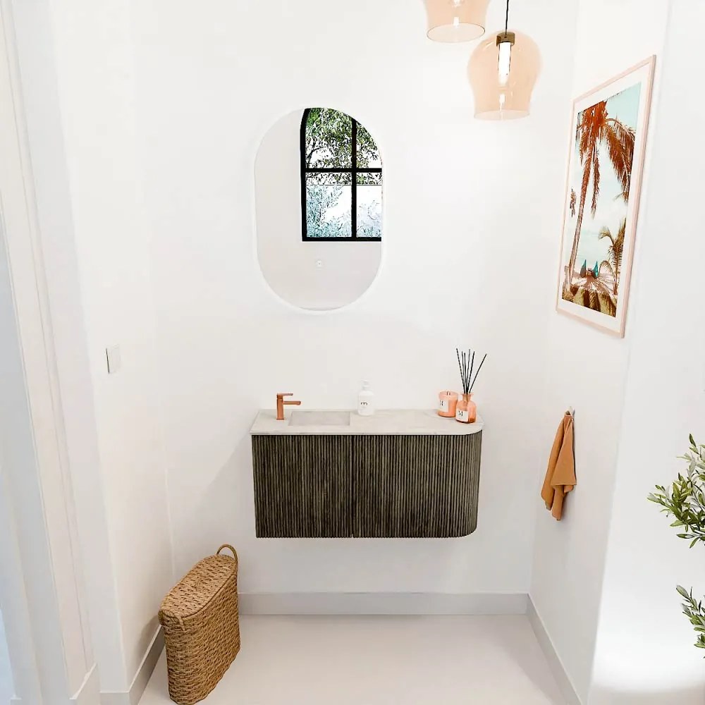 Mondiaz Joya DLux 80cm toiletmeubel ronding rechts shadow met wastafel faye links 1 kraangat ostra
