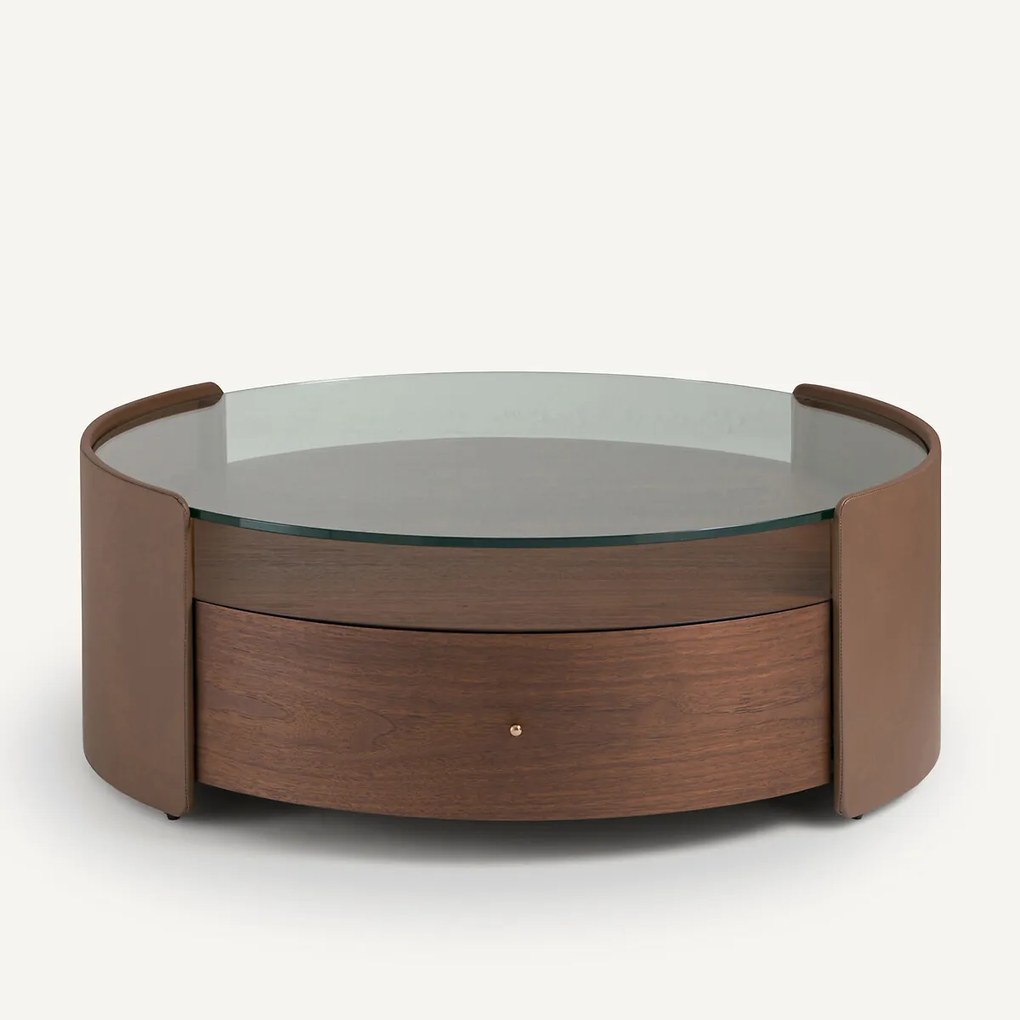Salontafel van notenhoutfineer en leer, Firmo