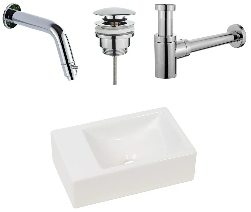 Plieger Houston fonteinset met witte fontein links en chromen inbouwkraan