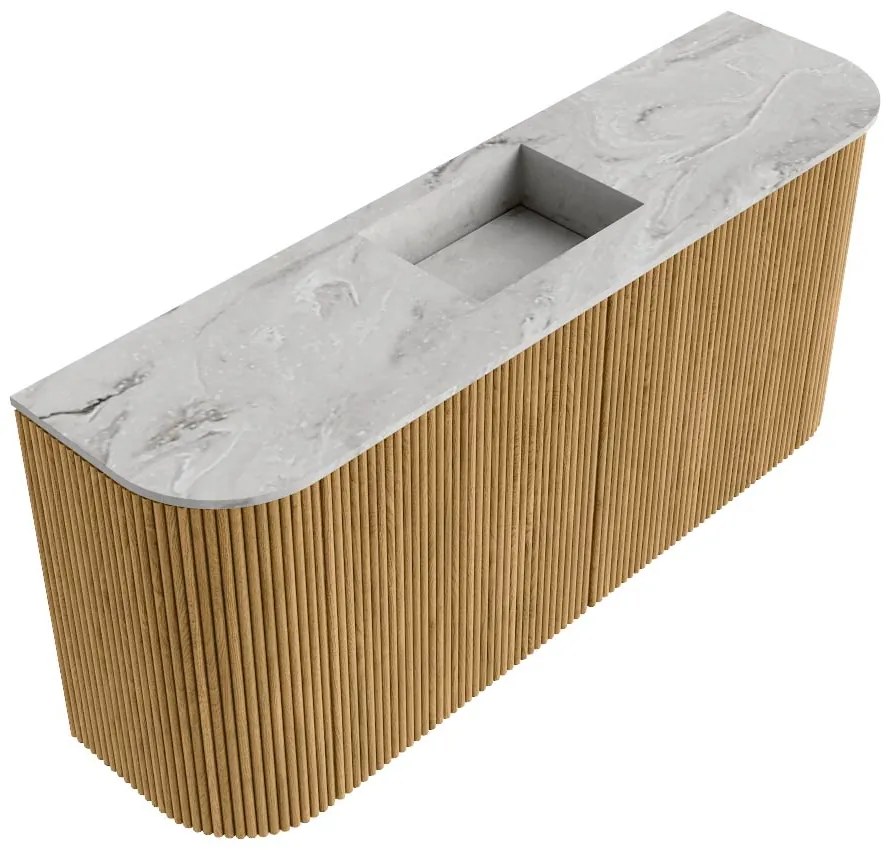 Mondiaz Joya DLux 95cm toiletmeubel ronding links/rechts oak met wastafel faye midden 1 kraangat glace