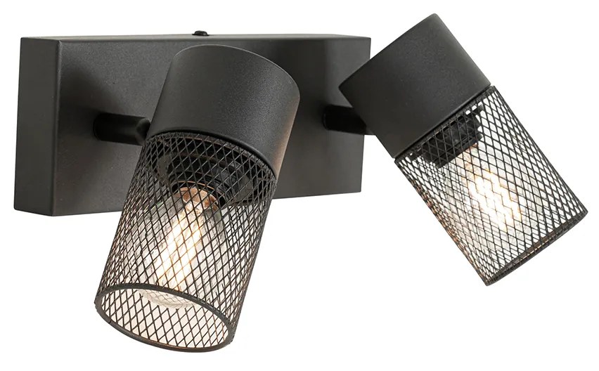 Industriële Spot / Opbouwspot / Plafondspot zwart 2-lichts verstelbaar - Jim Industriele / Industrie / Industrial E14 Binnenverlichting Lamp