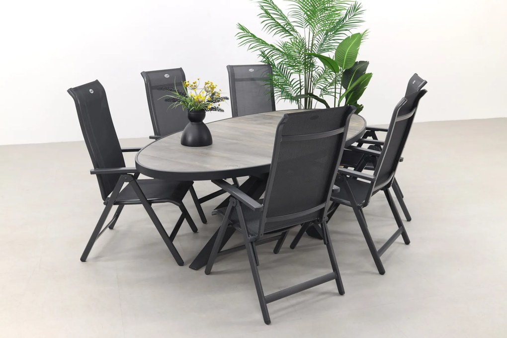 Hartman Milaan/Silva houtlook 240x115 cm. ovale tuinset - 7-delig