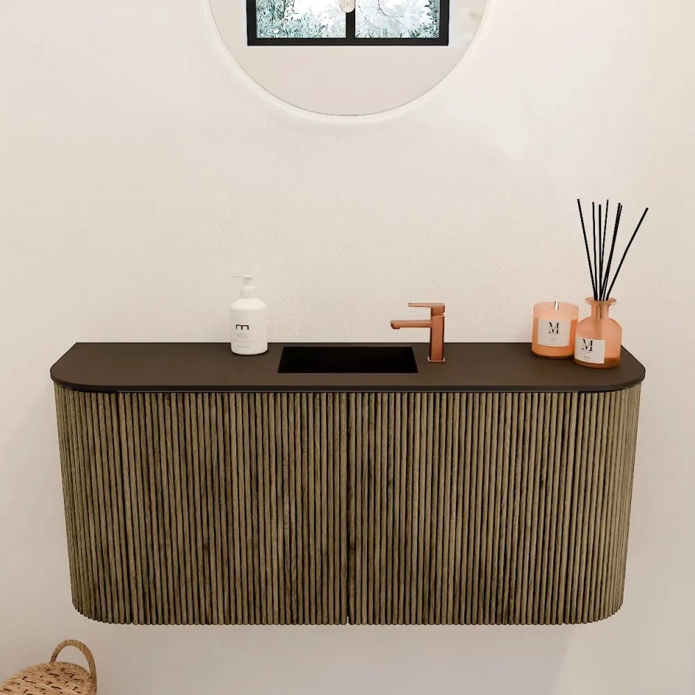 Mondiaz Joya 95cm toiletmeubel ronding links/rechts dusk met wastafel faye midden 1 kraangat urban