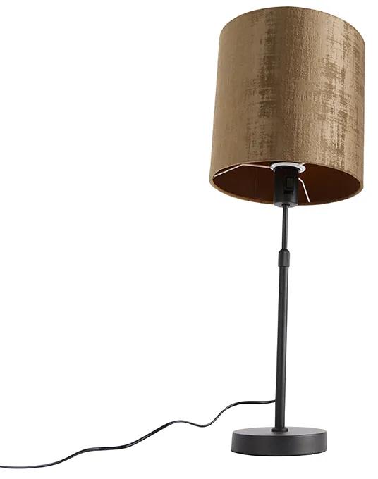 Stoffen Tafellamp zwart velours kap bruin 25 cm verstelbaar - Parte Modern E27 cilinder / rond Binnenverlichting Lamp