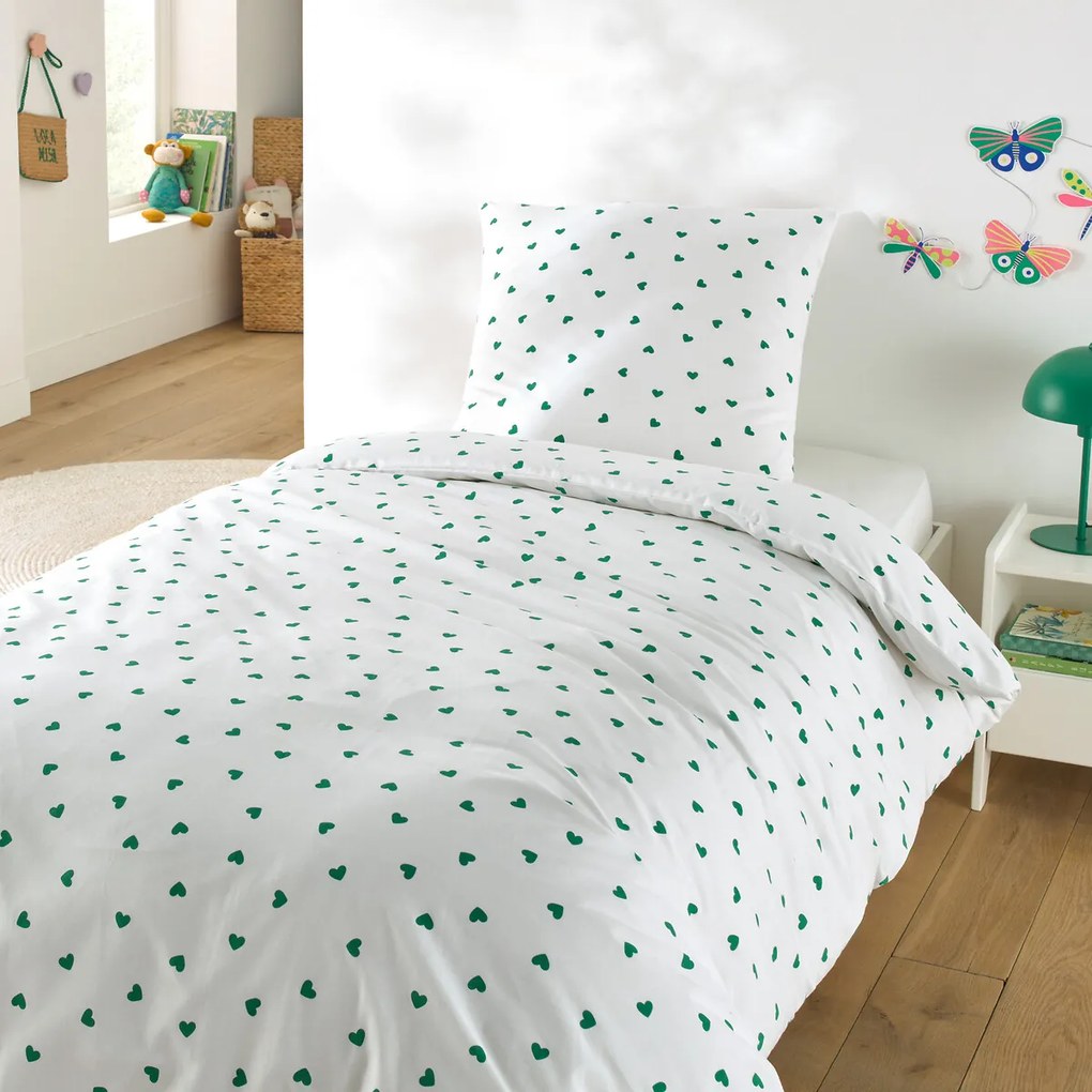 Beddengoed voor kinderen, van 50% gerecycled katoen, met vierkant kussensloop, Scacco groen
