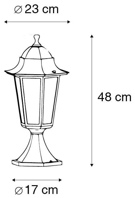 Buitenlantaarn sokkel zwart met grondpin en kabelmof 48cm IP44 - New Orleans Klassiek / Antiek E27 IP44 Buitenverlichting