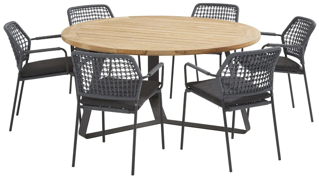 Taste by 4 Seasons Barista dining set blue met Basso teak tafel Ø 160 cm *SALE *  Tuinset    houtkleur weerbestendig