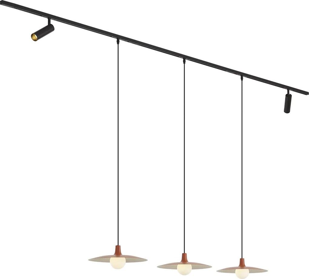 Modern railsysteem zwart met 2 spots en 3 hanglampen oranje 1-fase - Slimline Uzzy Panzi