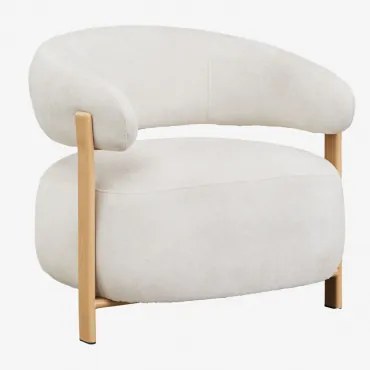 Set Van 2 Jolie Chenille Stoffen Fauteuils Bruin – Natuurlijk Hout & Stof Chenille Beige – Crème - Sklum