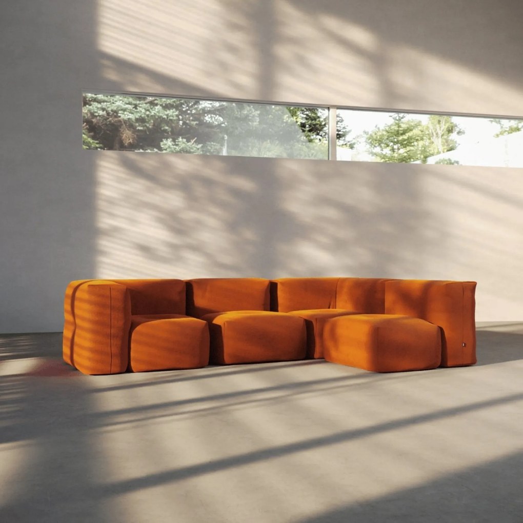 Soft Zitzak Indoor 4 Seater Hoekbank - Orange Jaquard