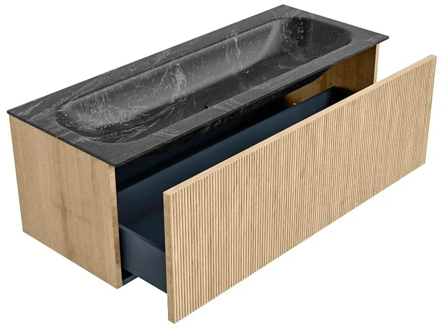 Mondiaz Kurve-dlux 120cm badmeubel oak met 1 lade en wastafel big large midden zonder kraangat lava