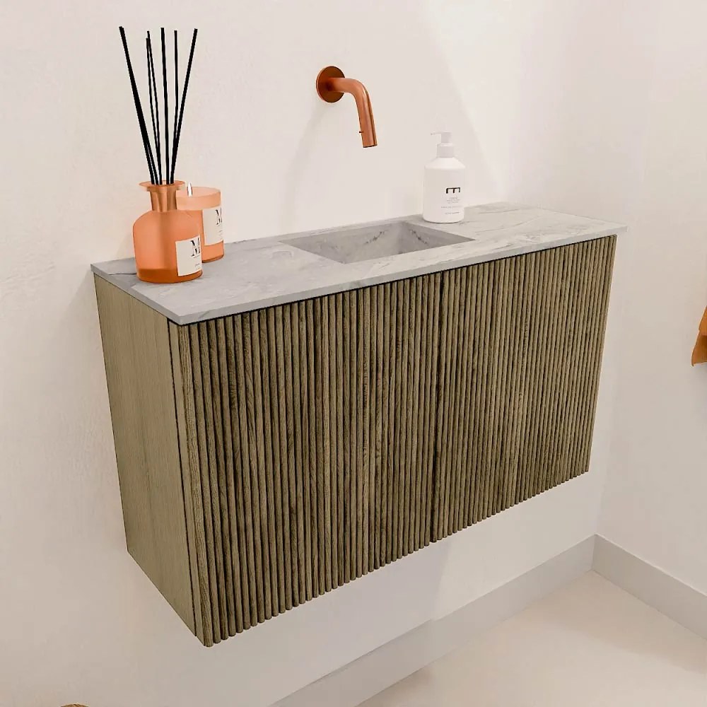 Mondiaz Joya DLux 70cm toiletmeubel dusk met wastafel faye midden zonder kraangat glace