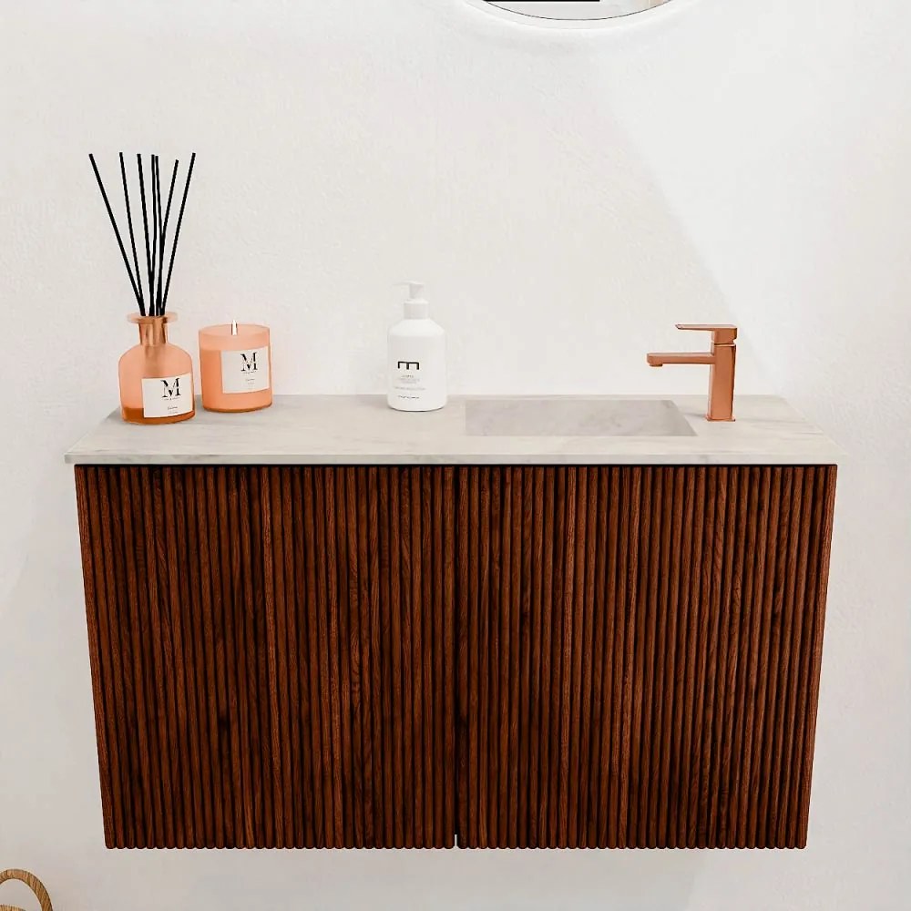 Mondiaz Joya DLux 70cm toiletmeubel ruby met wastafel faye rechts 1 kraangat ostra