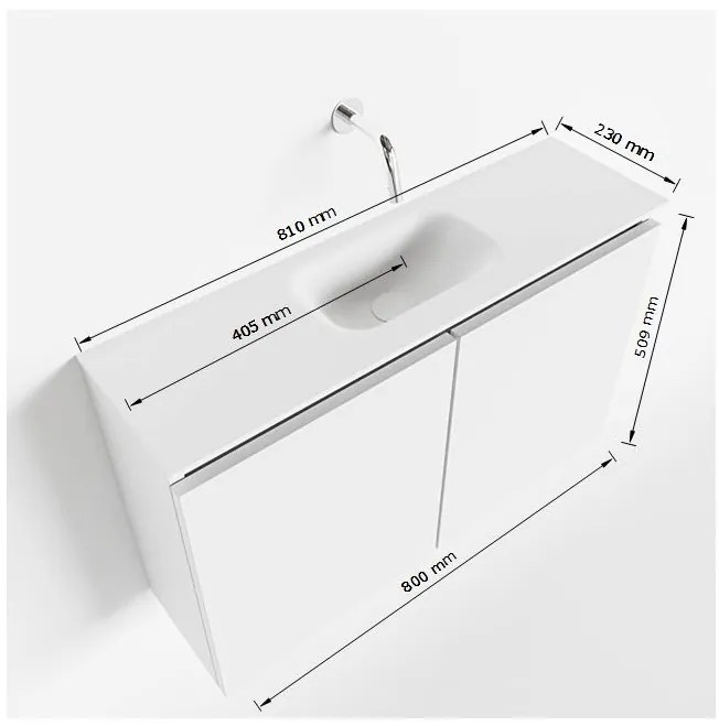 Mondiaz Ture 80cm toiletmeubel cale met wastafel talc midden geen kraangat