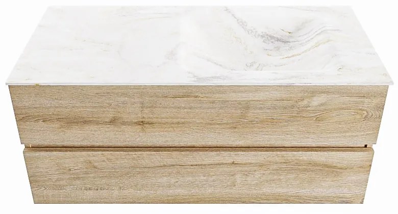 Mondiaz Vica DLux badmeubel 110cm washed oak 2 lades met wastafel ostra rechts zonder kraangat