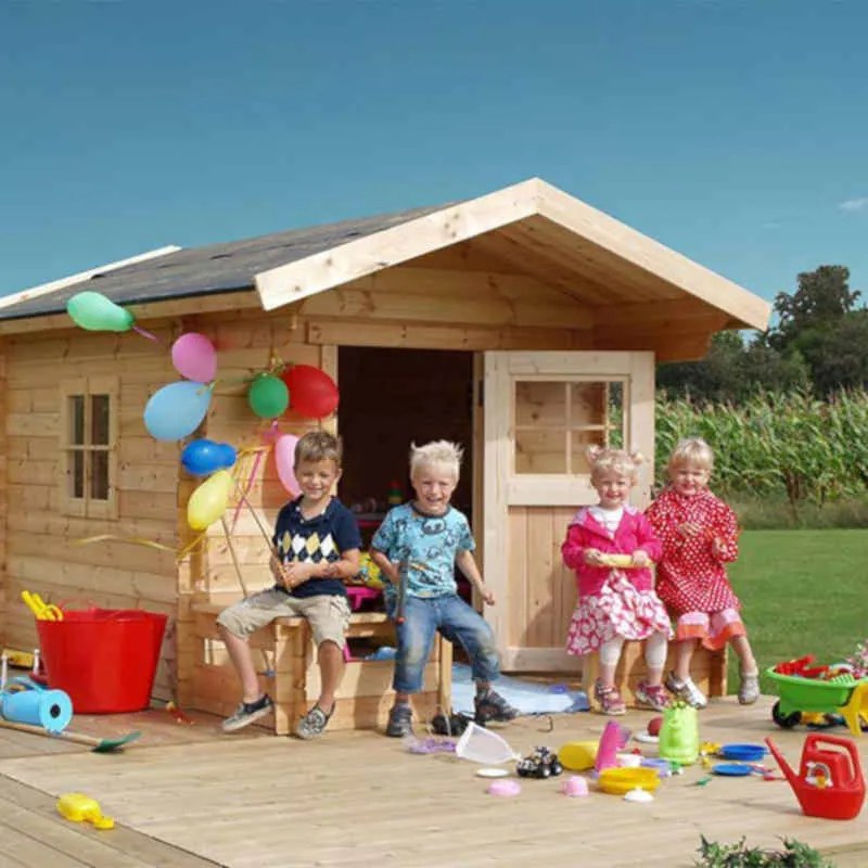 Speelhuisje vuren met terras 238 x 215 x 190 cm (B x L x H)