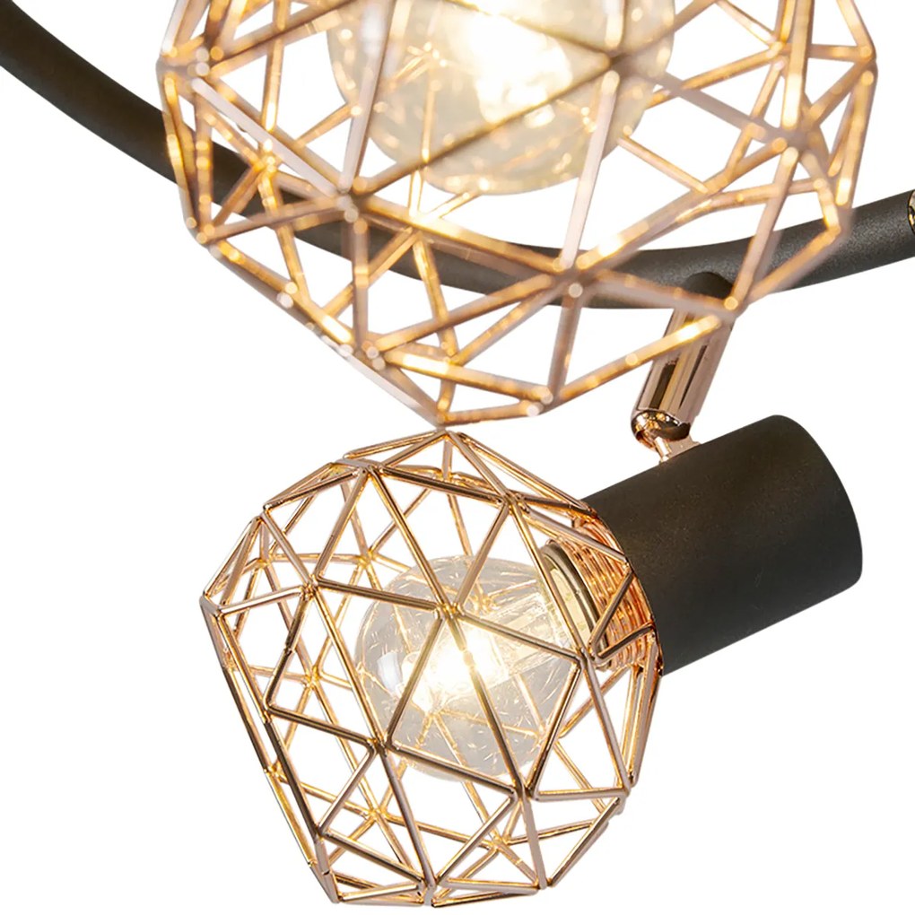 Moderne spot zwart met koper 3-lichts - Mesh