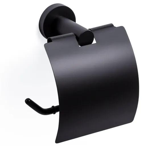Ozean Eternal toiletrolhouder met klep rond mat zwart OUTLET