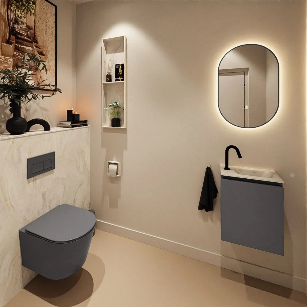 Mondiaz Ture DLux toiletmeubel 40cm dark grey met wastafel ostra rechts met kraangat