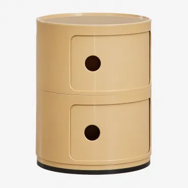 Ronde Nachtkastje Ø30 Cm Met Planken Babel Lichte Mosterd & 2 Lades - Sklum