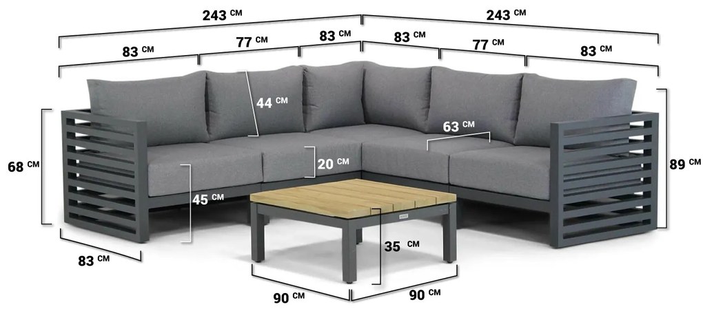 Hoek loungeset  Aluminium Grijs 5 personen Santika Furniture Santika Jaya