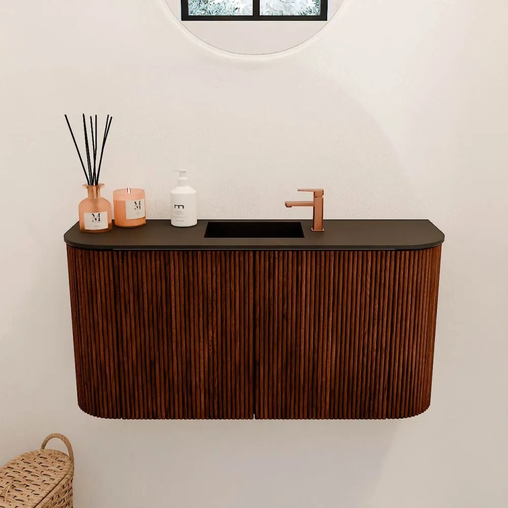 Mondiaz Joya 85cm toiletmeubel ronding links/rechts ruby met wastafel faye midden 1 kraangat urban