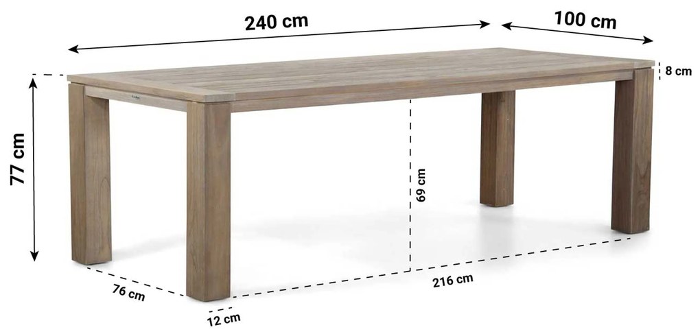 Tuinset 6 personen 240 cm Aluminium/wicker Taupe Coco Vedra/Brighton