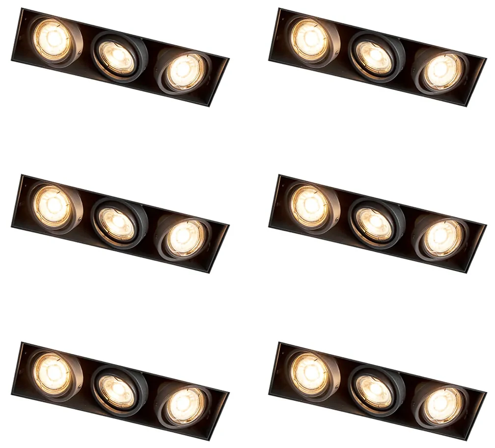 Set van 6 Inbouwspot zwart draai- en kantelbaar trimless 3-lichts - Oneon GU10 Binnenverlichting Lamp