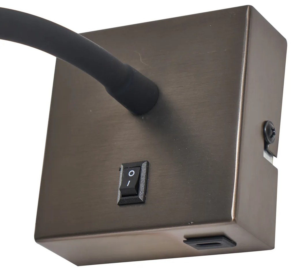 Moderne wandlamp gunmetal met USB-C poort - Gosna