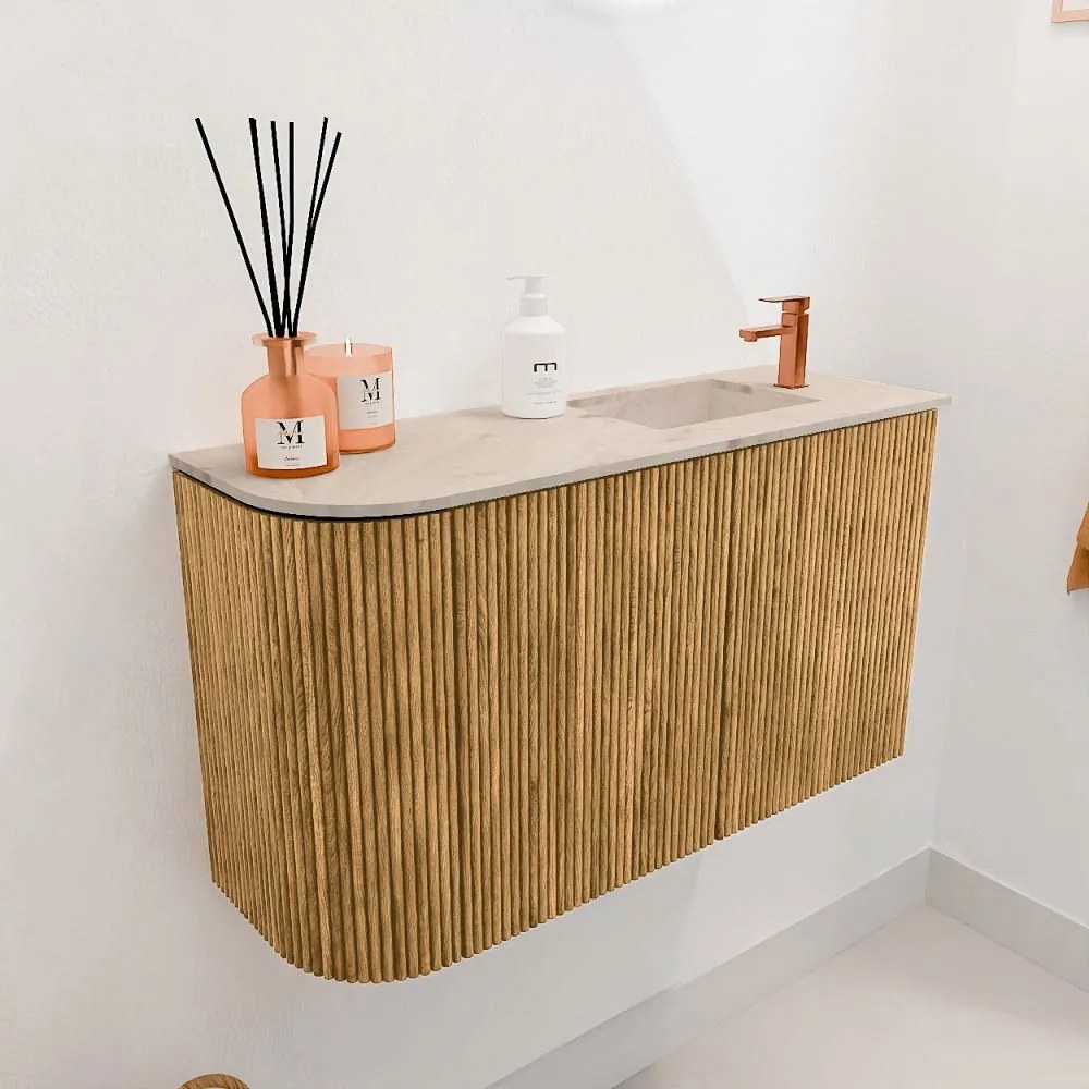 Mondiaz Joya DLux 70cm toiletmeubel ronding links oak met wastafel faye rechts 1 kraangat frappe