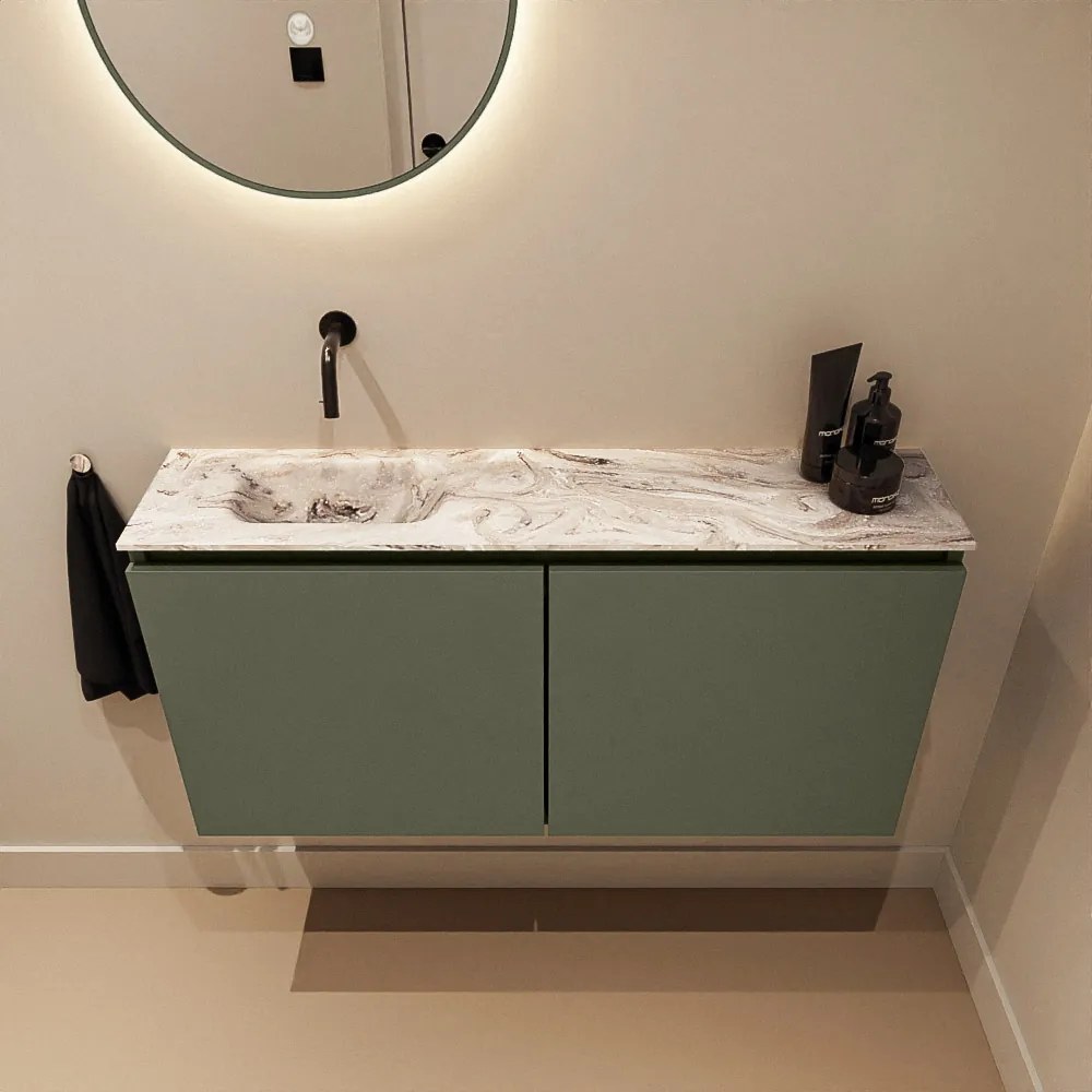 Mondiaz Ture DLux toiletmeubel 100cm army met wastafel glace links zonder kraangat