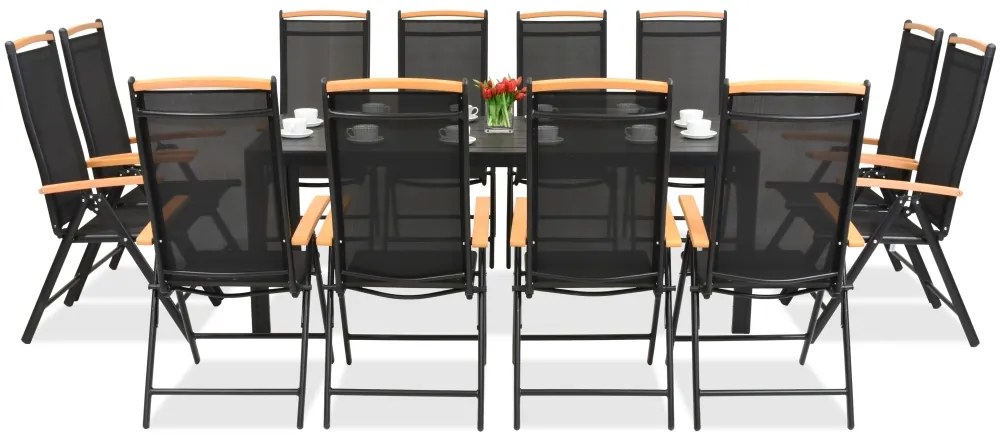 Verona aluminium polywood tuinmeubelen met grote Wood tafel voor 12 personen Garden Point zwart