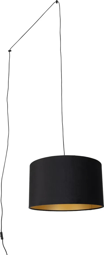 Hanglamp zwart met stekker en zwarte kap met gouden binnenkant 35cm - Cavalux