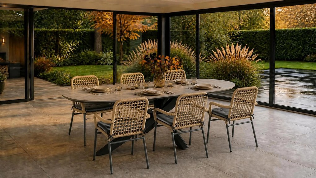 Tuinset 6 personen 220 cm Aluminium/Rope Taupe De Laan Projects