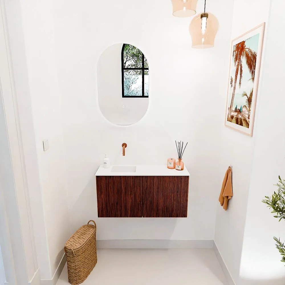 Mondiaz Joya 80cm toiletmeubel ruby met wastafel faye links zonder kraangat talc