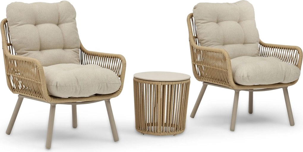 Loungestoel Rope Zand/Beige Coco Conforta bistroset 3 delig (2 x )