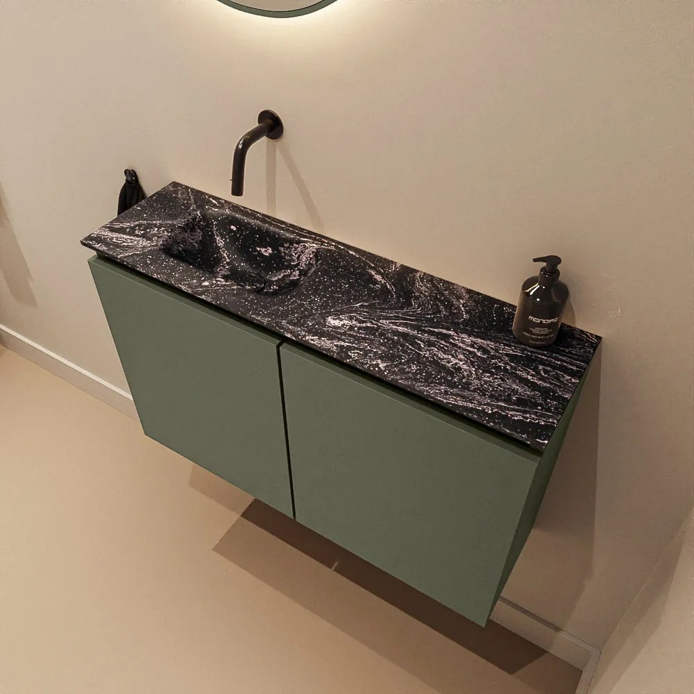 Mondiaz Ture DLux toiletmeubel 80cm army met wastafel lava links zonder kraangat