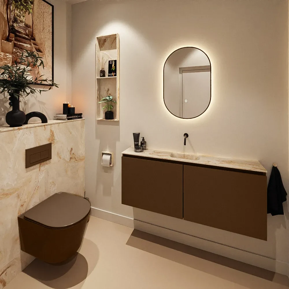 Mondiaz Ture DLux toiletmeubel 120cm rust met wastafel frappe midden zonder kraangat