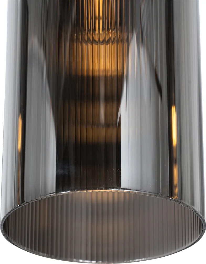 Smart hanglamp zwart met smoke glas 7-lichts incl. 7 Wifi ST64  - Laura