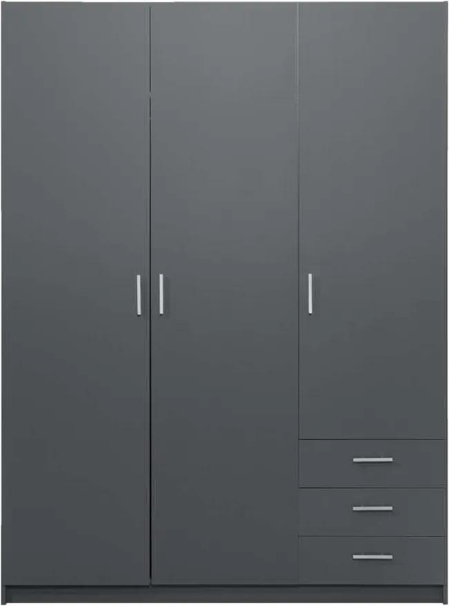 Kledingkast Sprint 3-deurs - donkergrijs - 200x147x50 cm - Leen Bakker