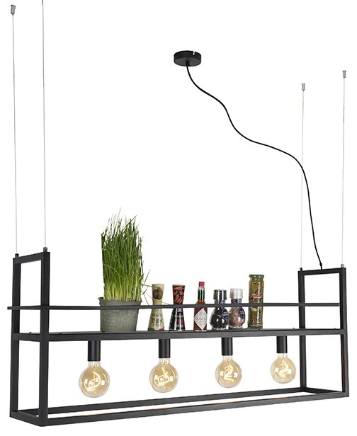 Smart hanglamp zwart met rek large 4-lichts incl. Wifi G95 - Cage Rack