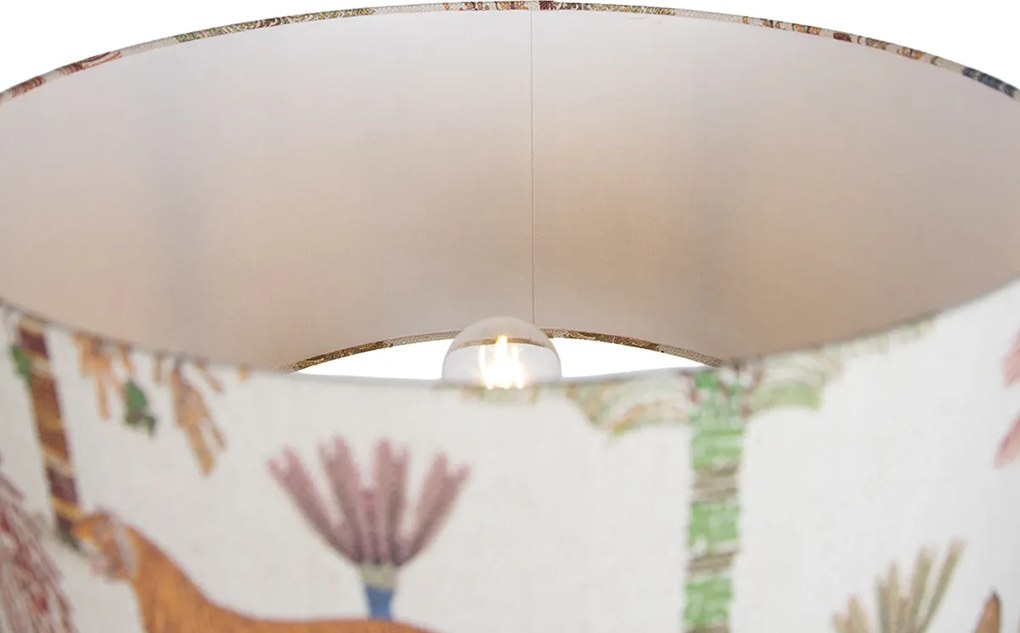 Vloerlamp hout tripod met multicolor kap met dierenprint 50cm - Lou