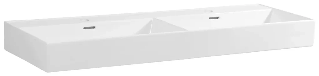 Brauer Lunar dubbele wastafel keramiek 120cm met 2 kraangaten wit glans